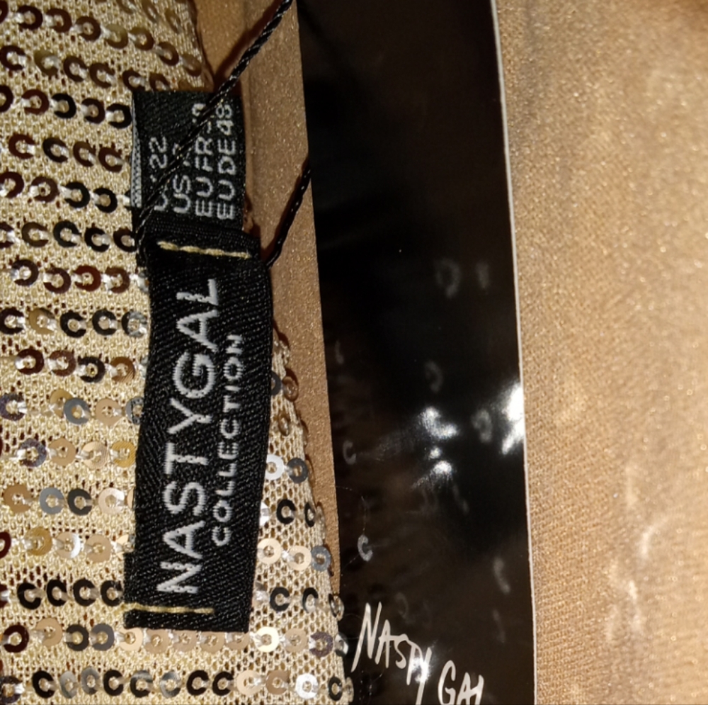 Nasty Gal Plus Size Sequin Cowl Neck Open Back Mini Dress, Size:18, Color: Gold - Picture 5 of 6